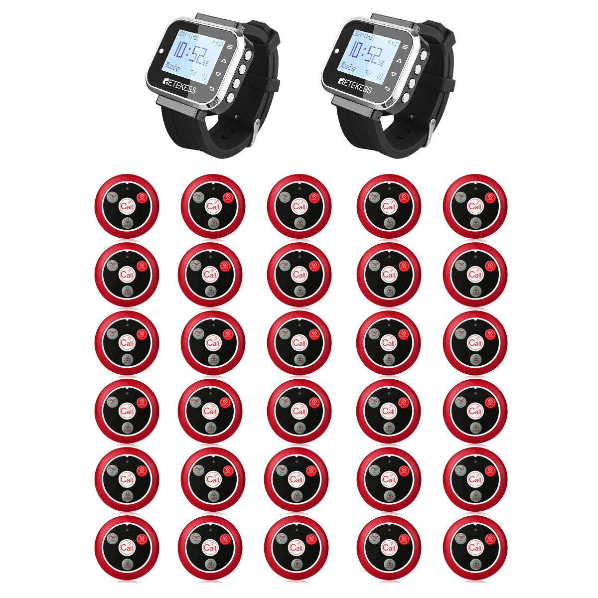 Retekess TD110 Wireless Calling System Waiter 2 Watch 30 Call Buttons Food Truck