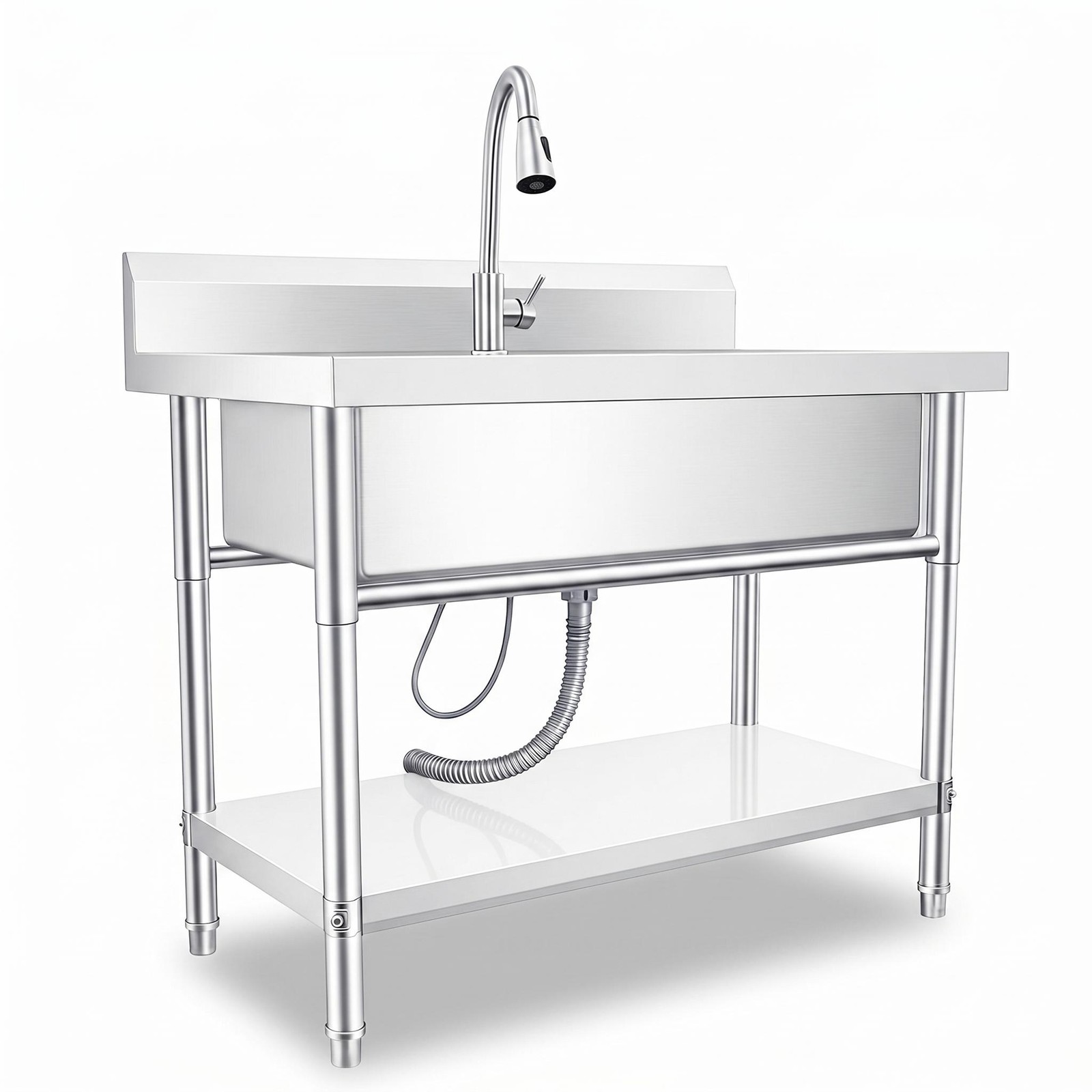 40″ Silver Free Standing Commercial Stainless Steel Kitchen Utility Sink