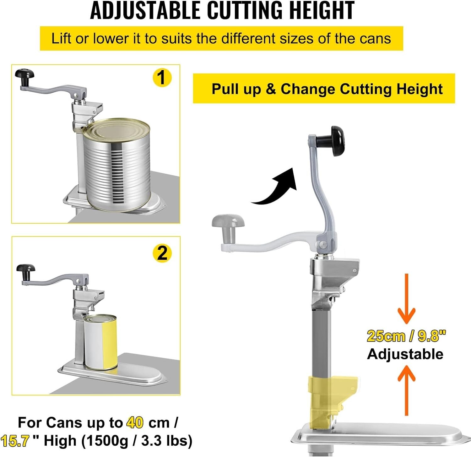 Commercial Can Opener, 23.2″/59cm Long, Stainless Steel for Up to 15.7″/40cm …