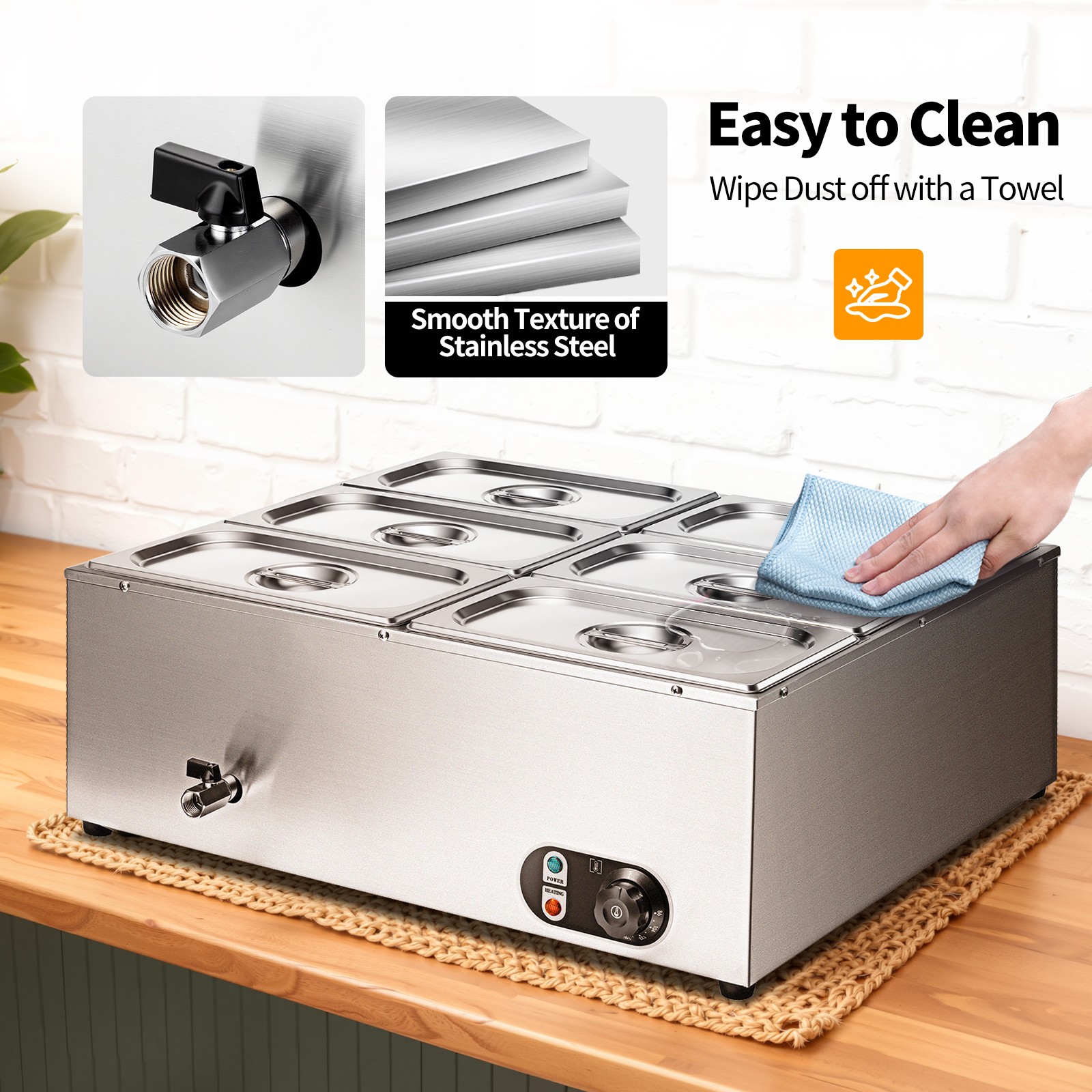 6*6.3qt Commercial Electric Food Warmer Countertop Steam Table Buffet Bain Marie
