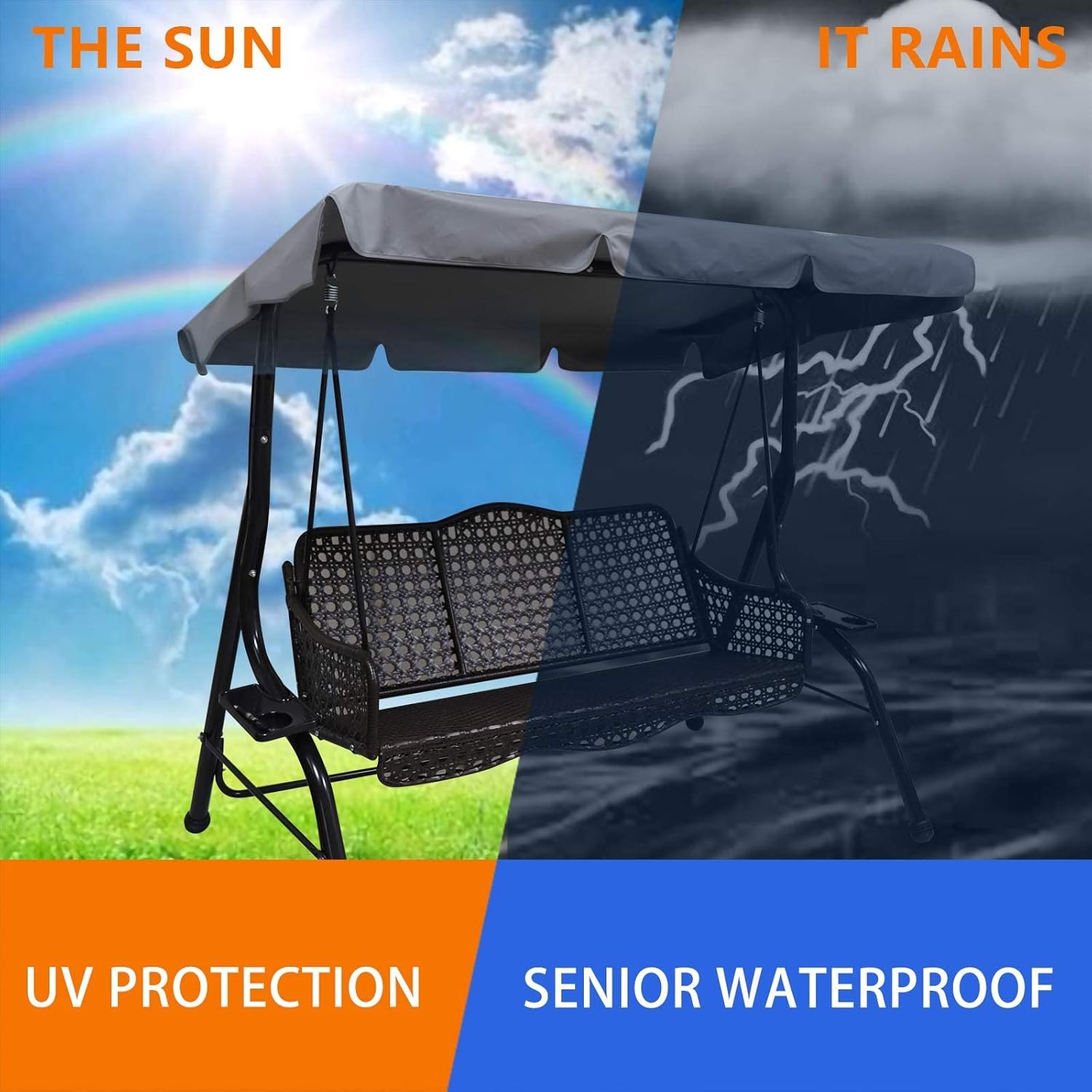 Outdoor Patio Swing Chair Canopy Replacement, 3 Seater Porch Swing Seat Canopy
