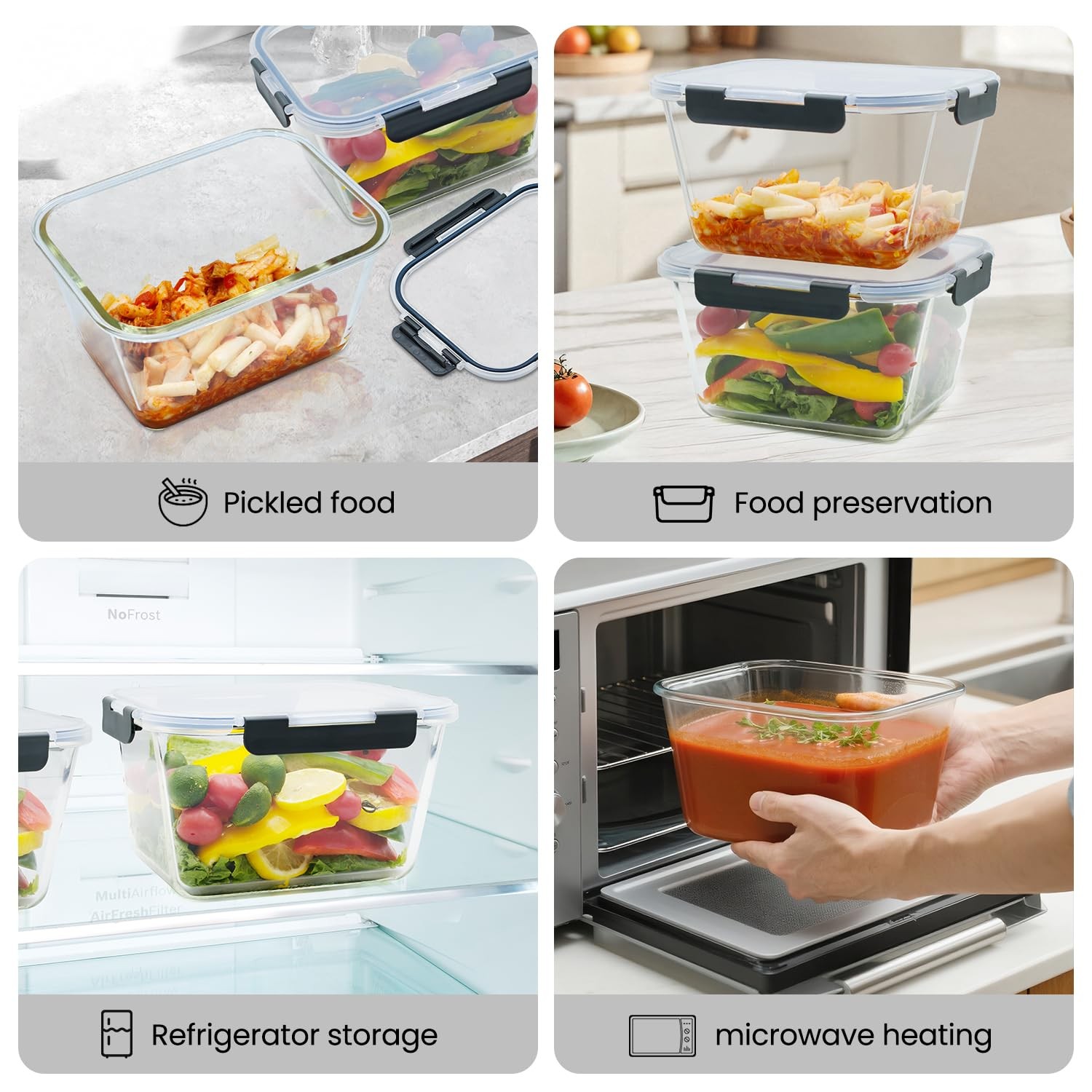 Hontent 2 Pack Large Glass Storage Containers Lids 85Oz/10.5Cup Big Airtight