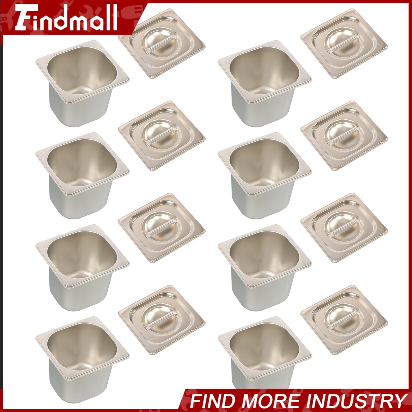 Findmall 8 Pack Set 6″ Deep 1/6 Size Steam Table Pans Hotel Prep Buffet Pan