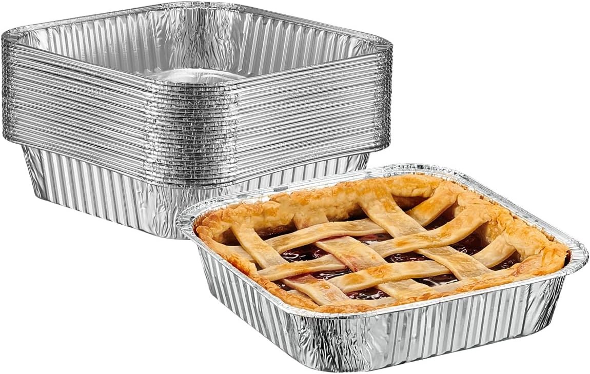 8-Inch Square Aluminum Foil Pans – [25 Sets] (Lids Not Included), Disposable