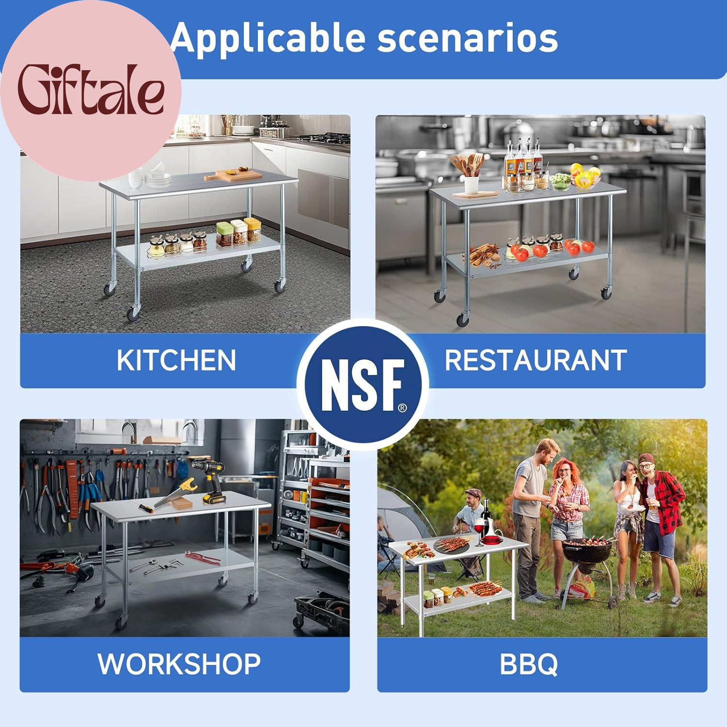 Stainless Steel Table for Prep & Work 24X48 Inches, NSF Metal Commercial Kitchen