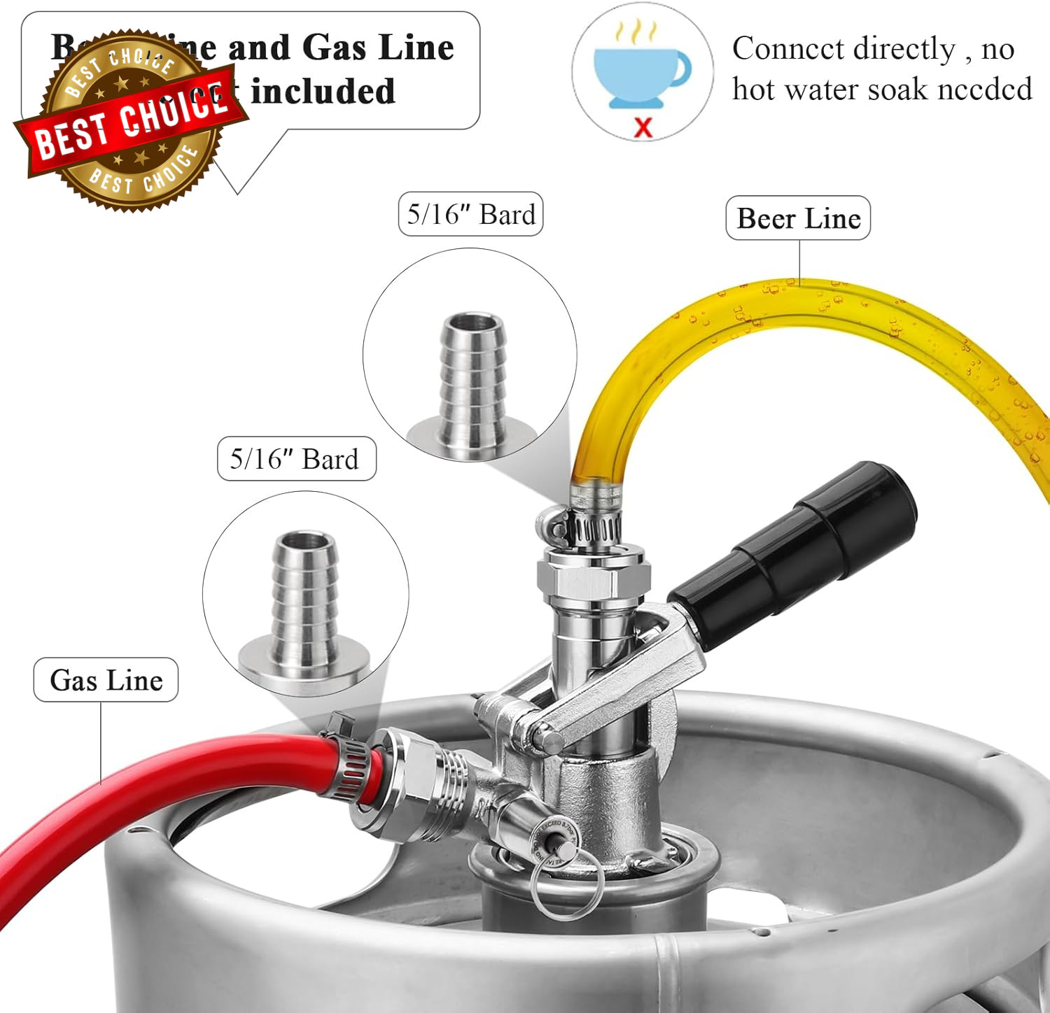 Keg Coupler 304 Stainless Steel Probe Sankey Keg Coupler D System Keg Tap for Ke
