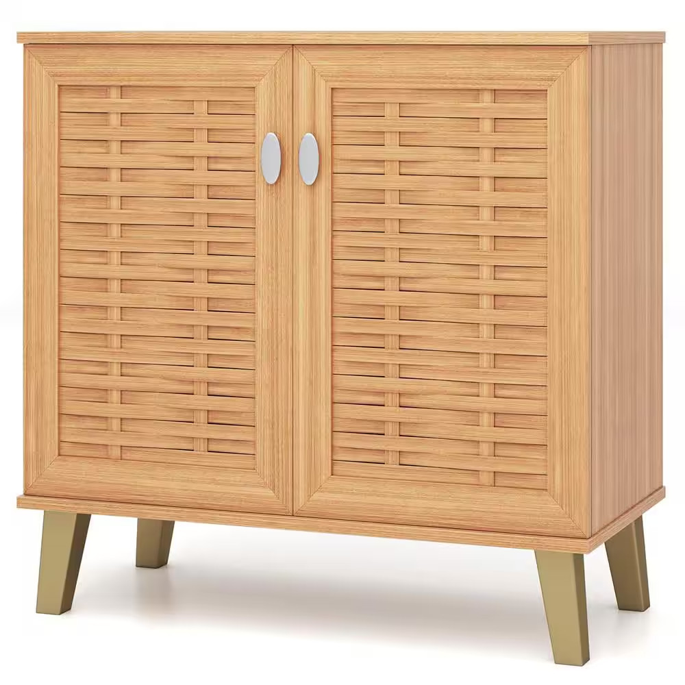 29.5 In. H X 29.5 In. W Teakwood Wood Shoe Storage Cabinet with 3-Removable Shel