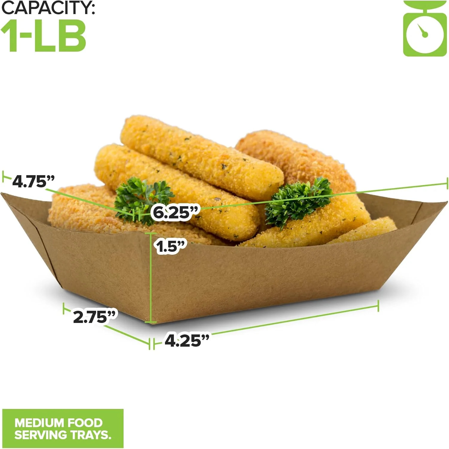 [250 Pack] Medium Disposable Brown Kraft Paper Food Trays, 1-Lb Concession Tray,
