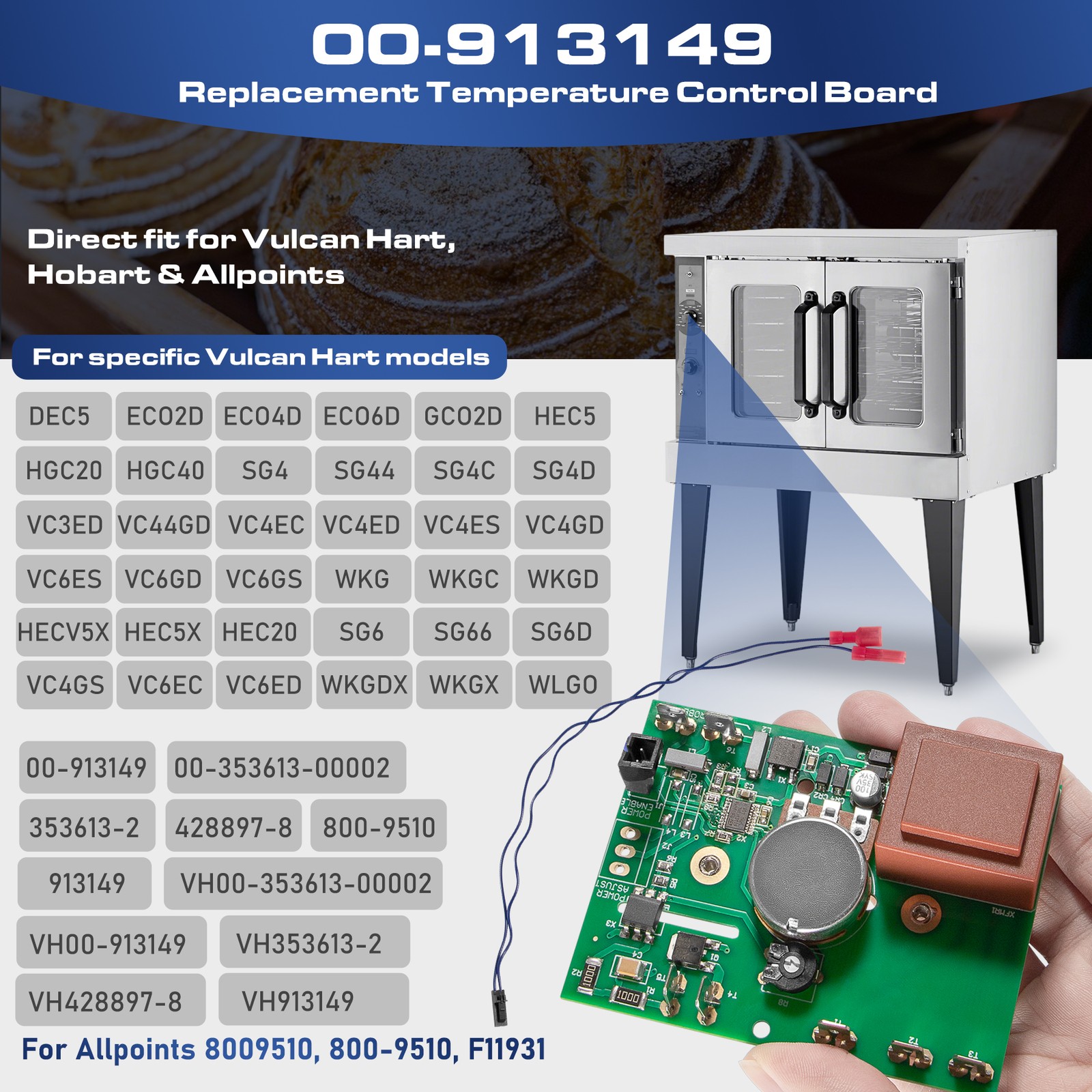 00-913149 Temp Control Board w/Harness For Vulcan Hart ECO2D ECO4D HEC20 Ovens