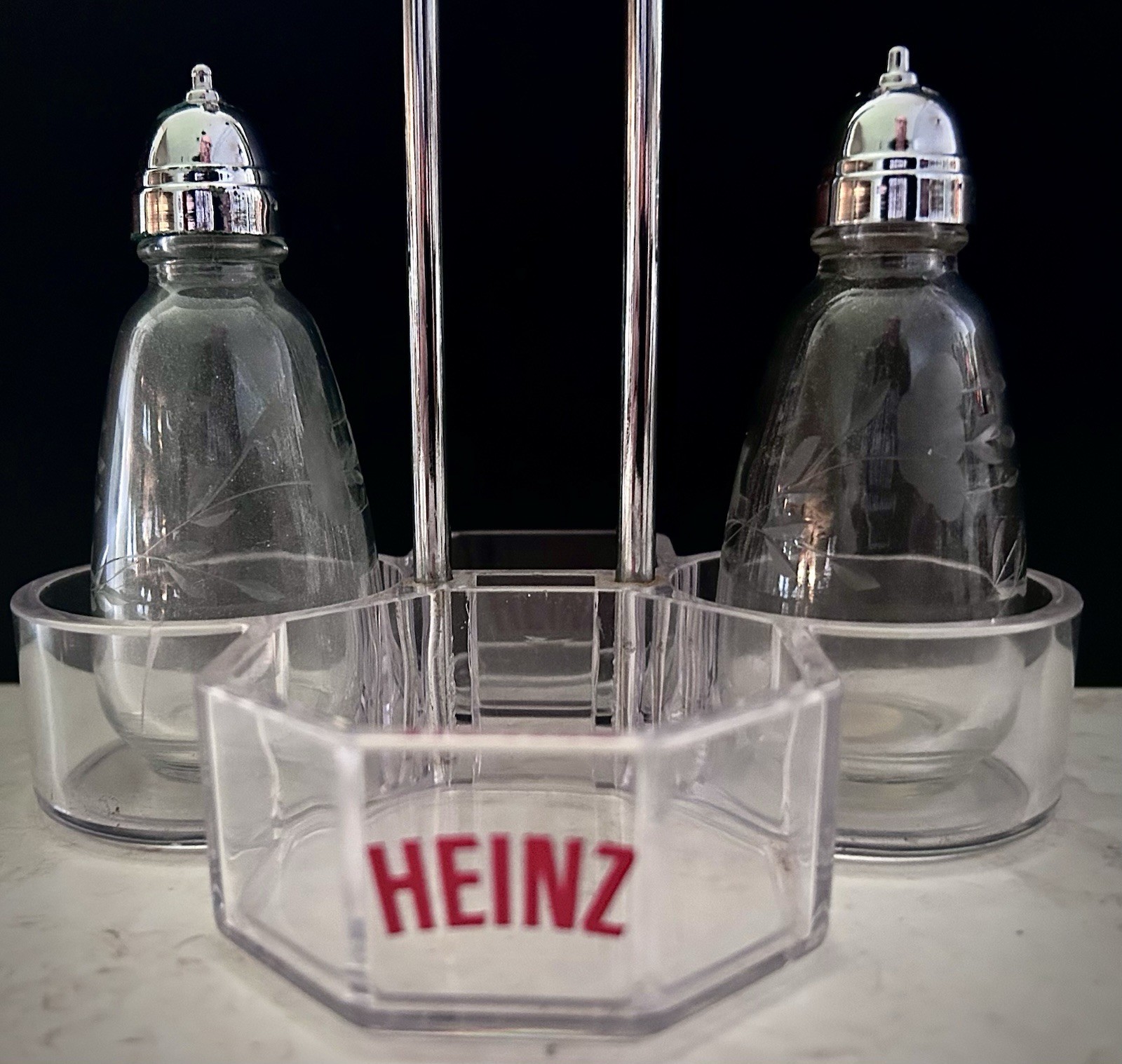 VTG Heinz Restaurant Condiment Caddy Acrylic Metal Diner Tray W/ Salt Pepper Set