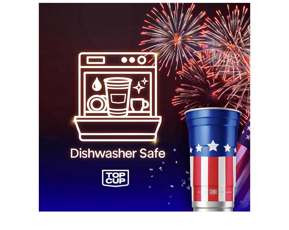 Top Cup All-American Reusable Aluminum Cup Red White Blue Round