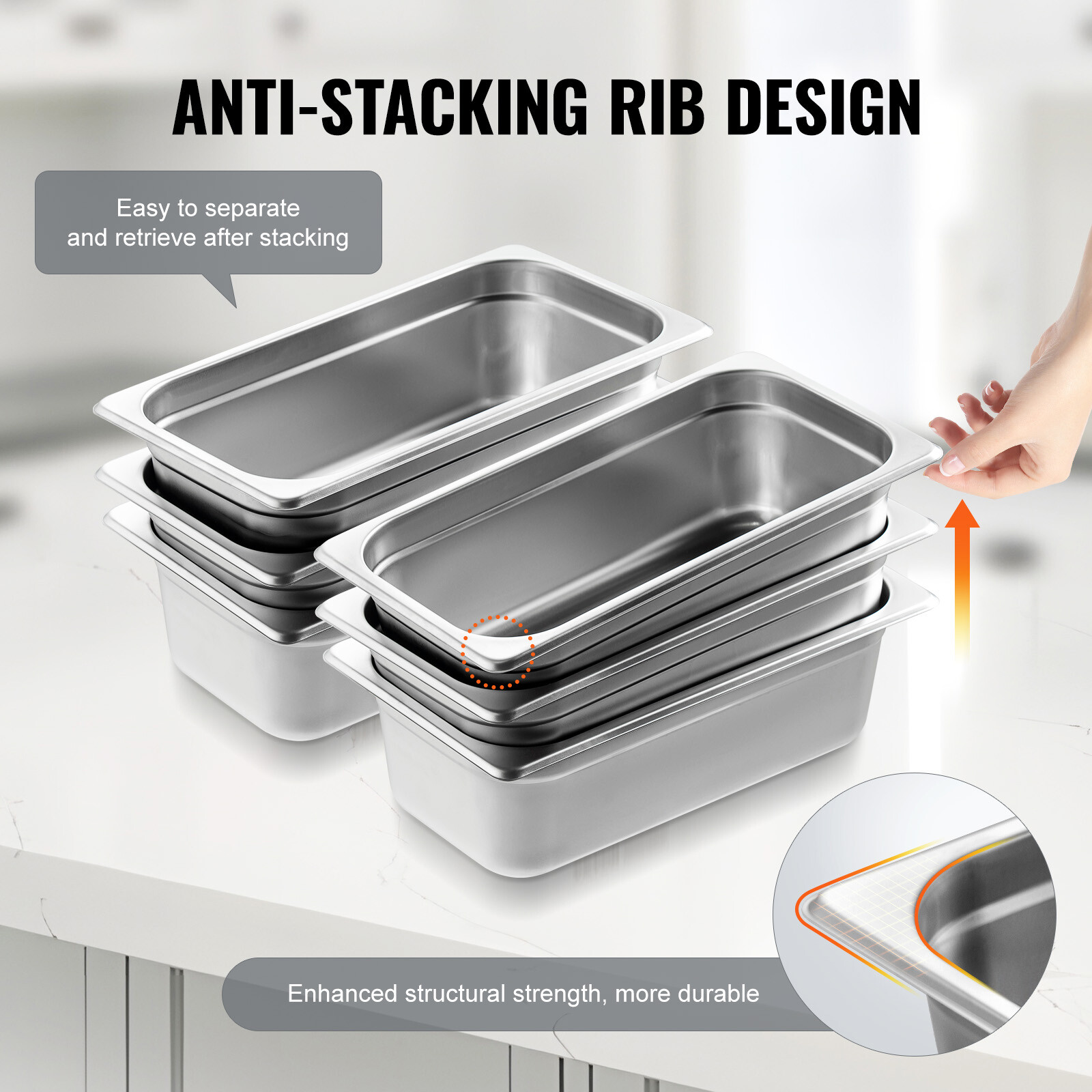 VEVOR 6 Pack 1/3 Size Hotel Pans Steam Table Pan Stainless Steel 4″ Deep