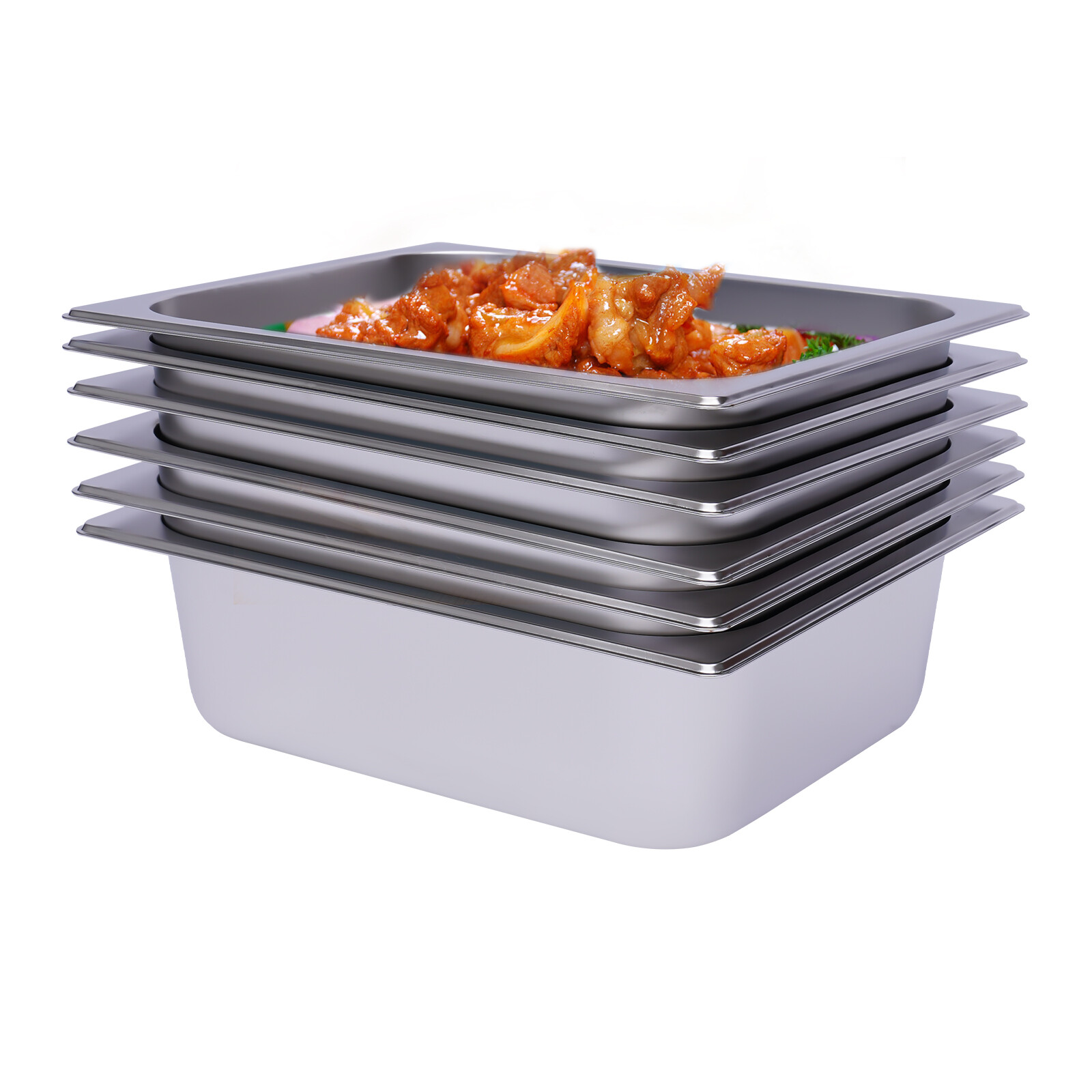 6 Pack 4″ Deep 1/2 Size Stainless Steel Steam Table Pans Hotel Food Prep Pan NEW