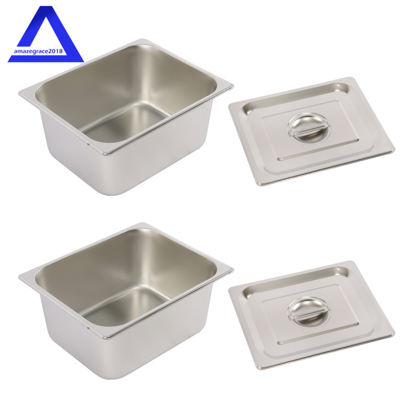 Steam Table Hotel Pans 1/2 Size 6″ Deep 2Pcs Stainless Steel Metal Tray with Lid