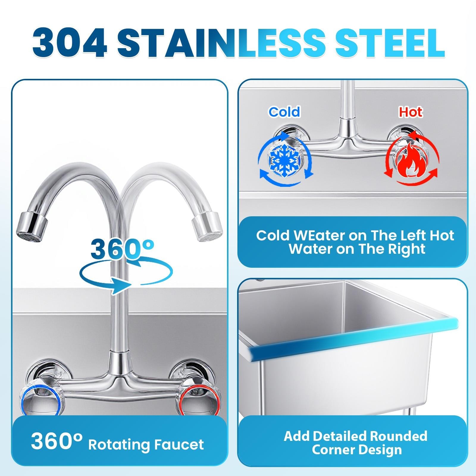 27in 1 Compartment Free Standing Small Sink Stainless Steel Prep & Utility Sink