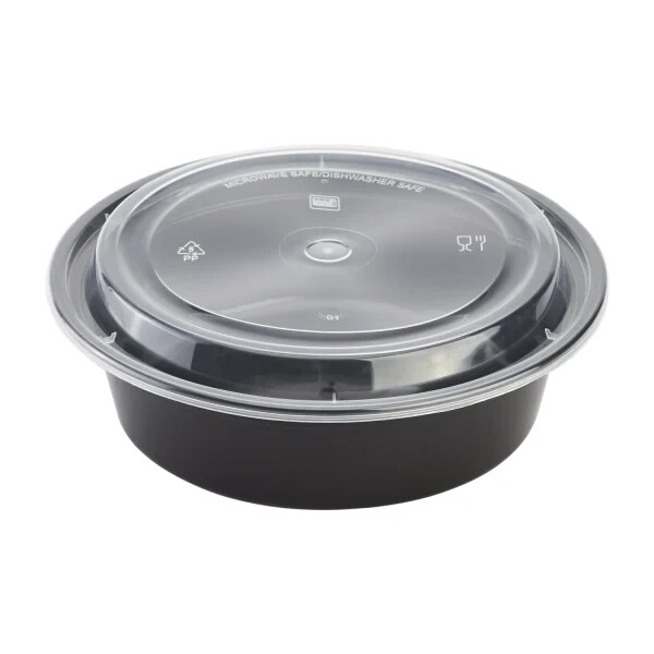 Karat 32oz PP Plastic Microwavable Round Food Containers & Lids – Black – 150 ct