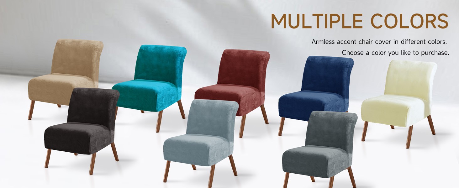 Velvet Armless Accent Chair Cover, Soft Stretch Accent Chair Slipcovers Without