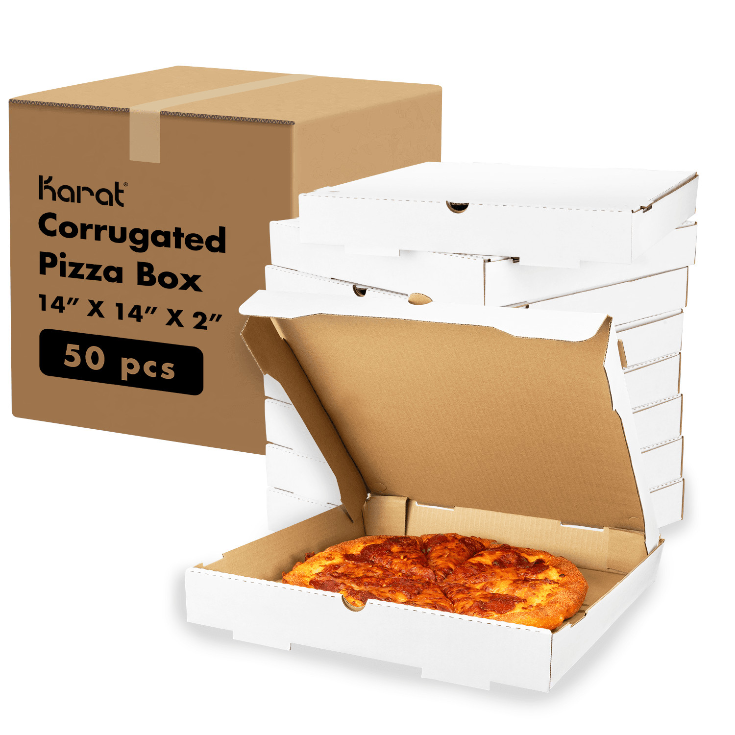 Karat Corrugated Pizza Box, 14»x14»x2», White – 50 pcs, FP-PBF14W
