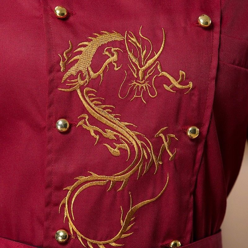Men Women Chinese Dragon Printed Chef Apparel Uniform Jacket Coat Food Service