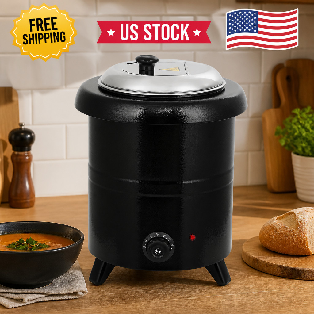 Commercial Electric Soup Warmer Kettle – Hinged Lid, Removable Stainless Steel