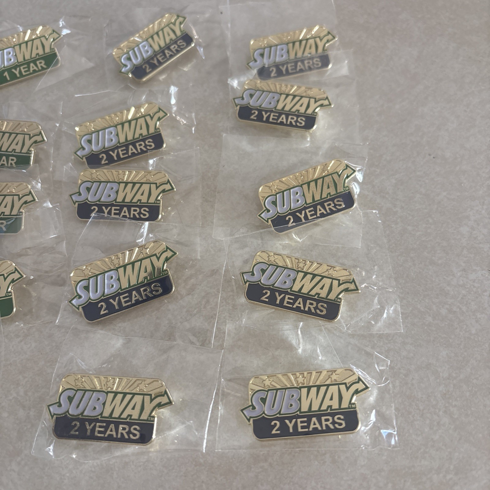 Lot 20 Subway Sandwich Restaurant Employee Service Award Pin 1 Year 2 Year NEW