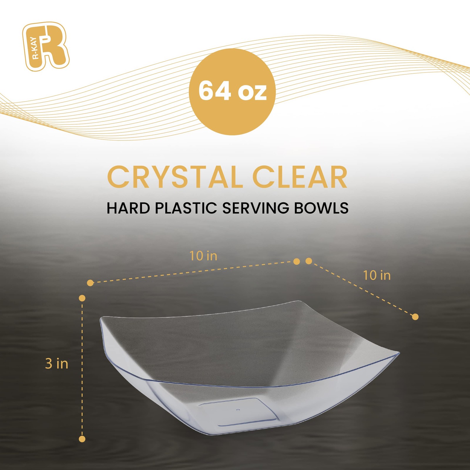 R-kay 6 Pack Extra Large Serving Bowl – 64 Ounce Plastic 64 OZ, Clear