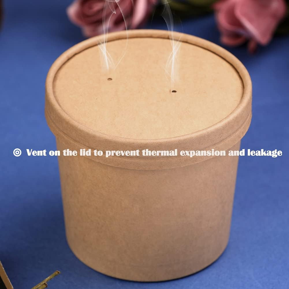 50 Pack 12 Oz Paper Soup Cups with Lids Disposable Kraft Paper Soup Bowls