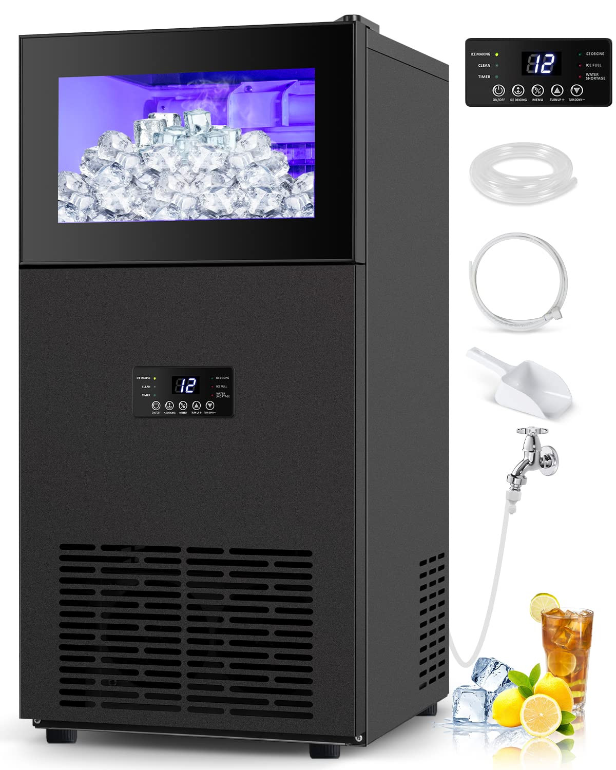 Commercial Ice Maker, 160Lbs/24H with 35Lbs Ice Capacity, 63Pcs Clear Ice Cubes