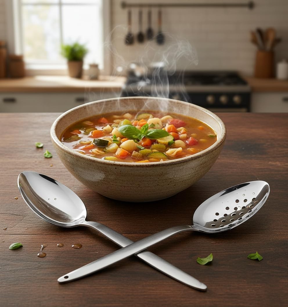 Kunz Perforated and Regular Set | Pa of 2 | 9 Inch 18/10 Stainl Steel