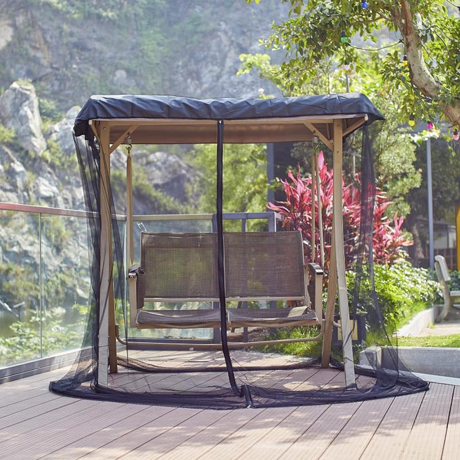 Patio Swing Mosquito Netting – Polyester Mesh Screen with Zipper Opening and
