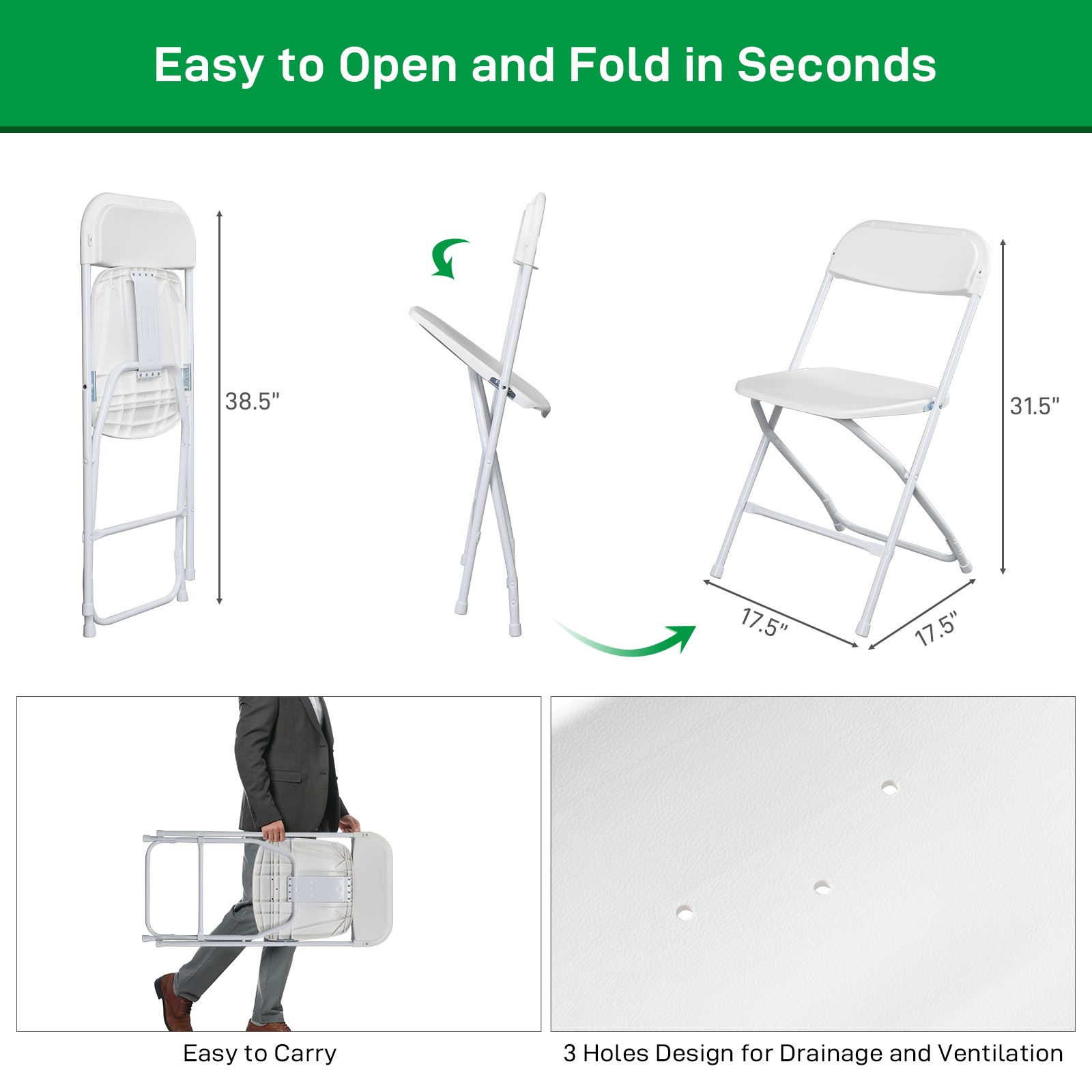 12 Pieces Commercial Plastic Folding Chairs Stackable Picnic Party Dining Seats