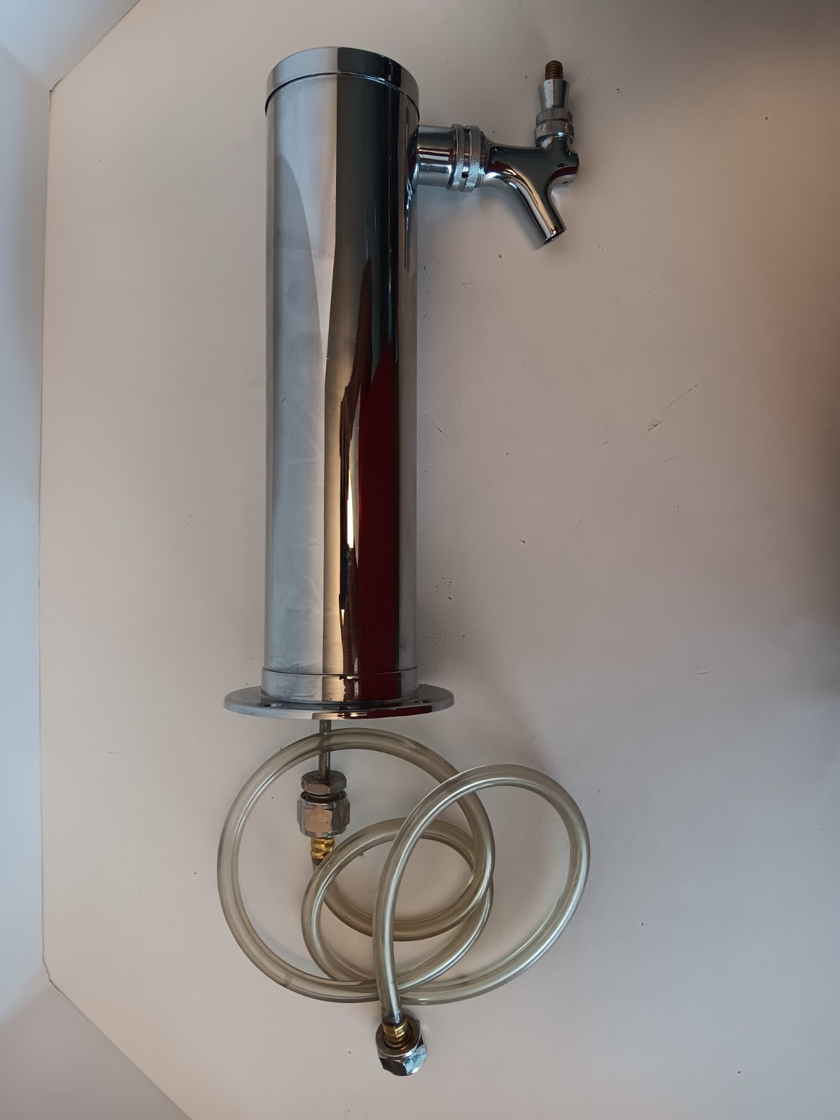 Polished Stainless Steel Beer Tap Tower 15″ tall 5″ diameter base with hose