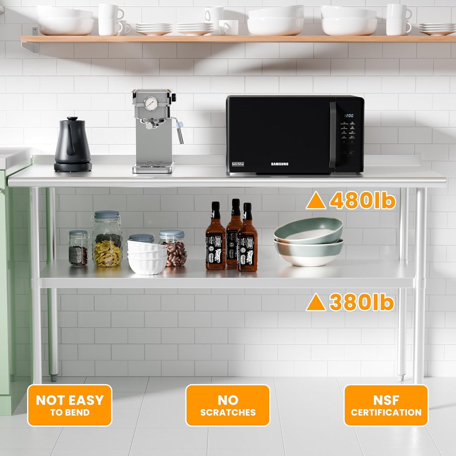 Heavy Duty Stainless Steel Prep Table with Backsplash & Adjustable Shelf 24×60