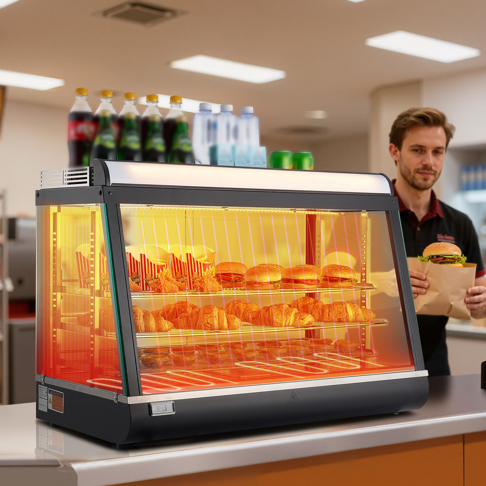 VEVOR 3-Tier Commercial Food Warmer Display Pizza Cabinet 105L with LED Light