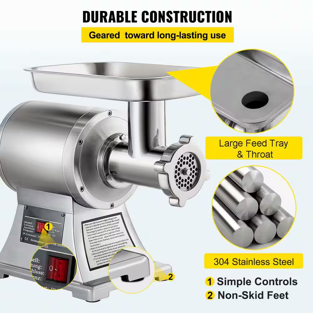 Commercial Meat Grinder, 450 Lbs. Stainless Steel Blade and Plate, Sausage Stuff
