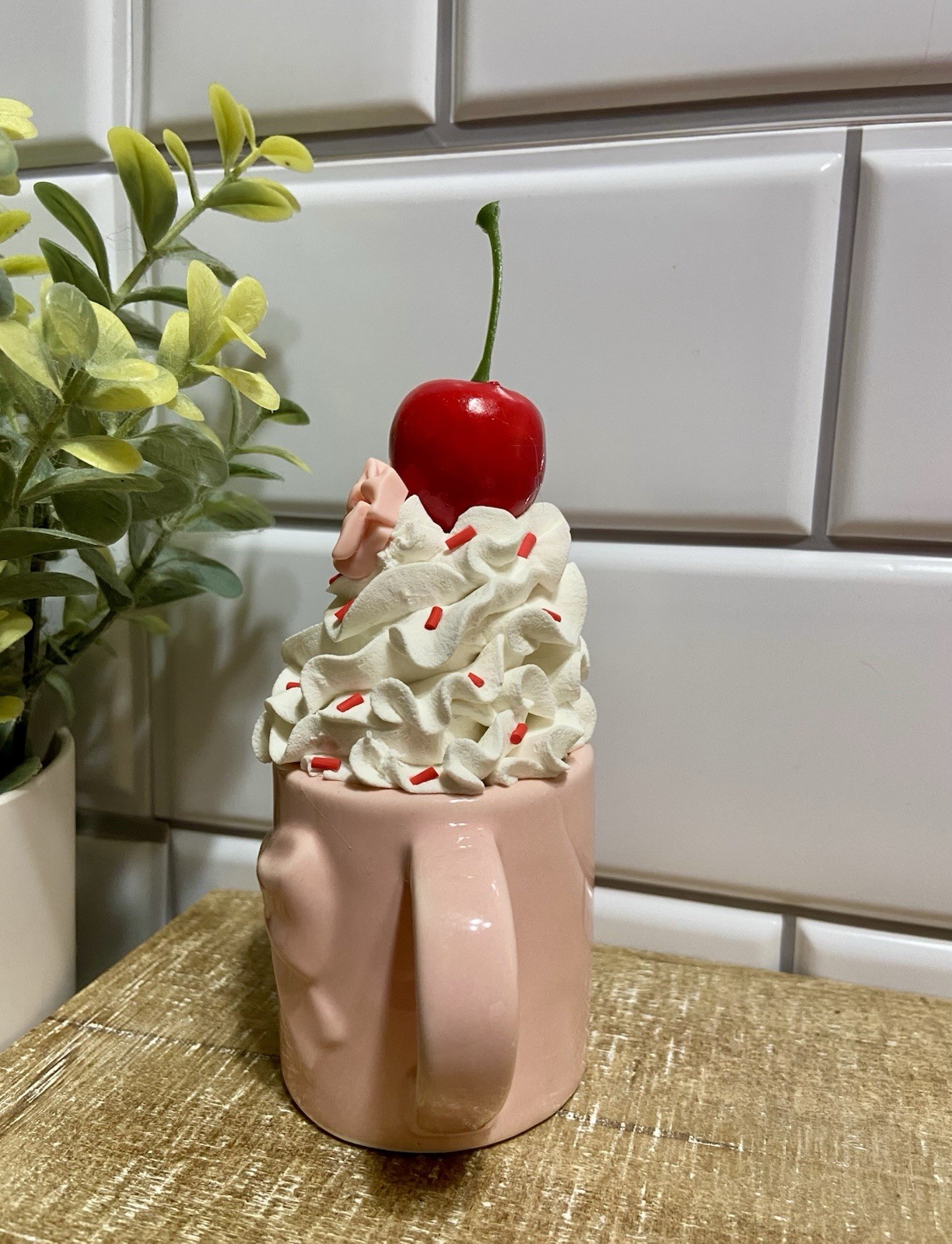 Cute PINK Mini Ceramic Mug Faux Fake Whipped Cream Tiered Tray Decor HANDMADE