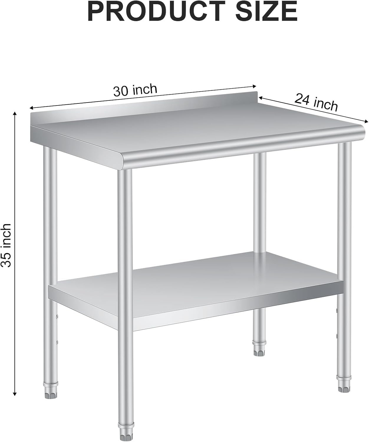GARVEE Heavy Duty Stainless Steel Prep Table with Undershelf and Backsplash,35″H