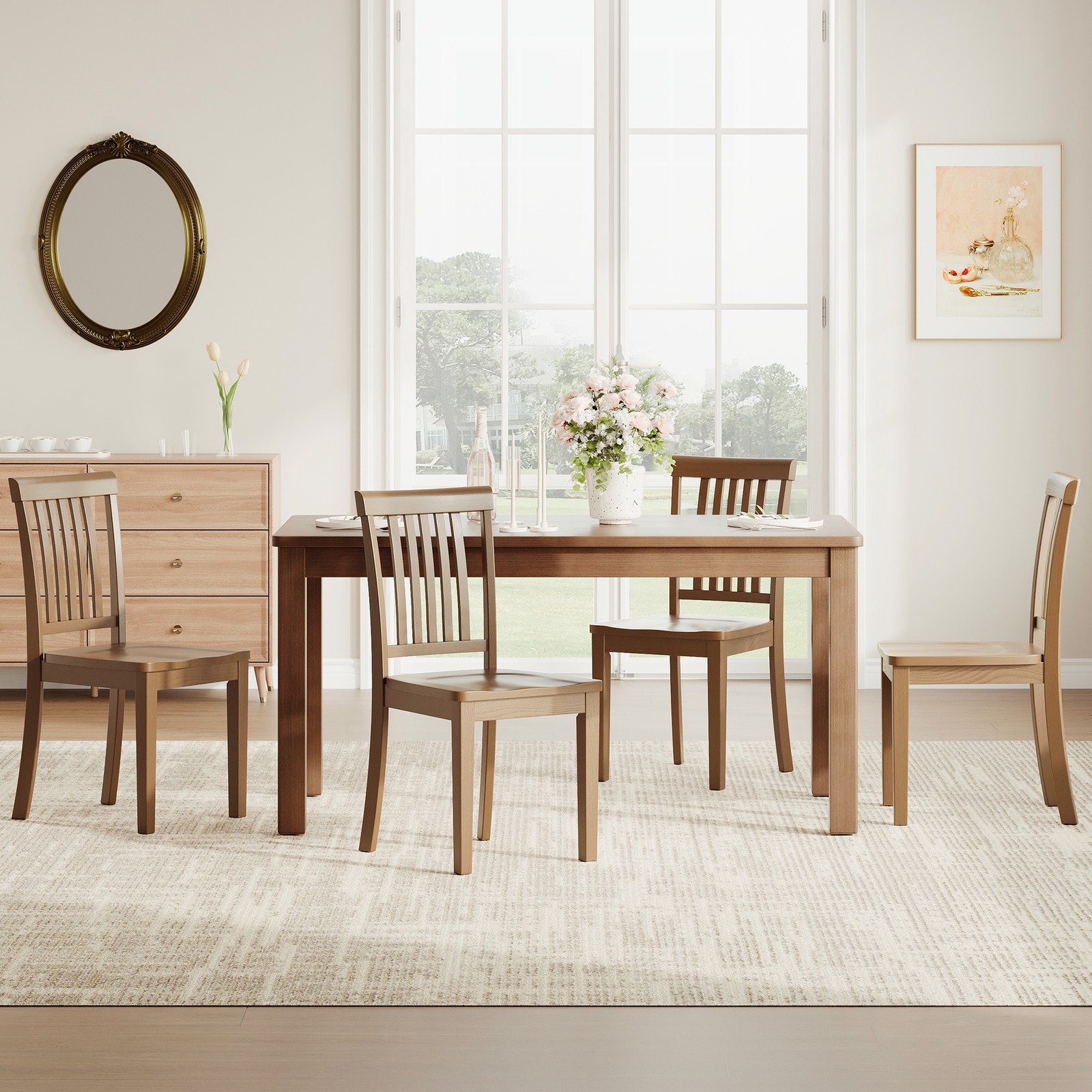 COLAMY Set of 2 Dining Chair Kitchen Spindle Back Side Chair w/Solid Wooden Legs