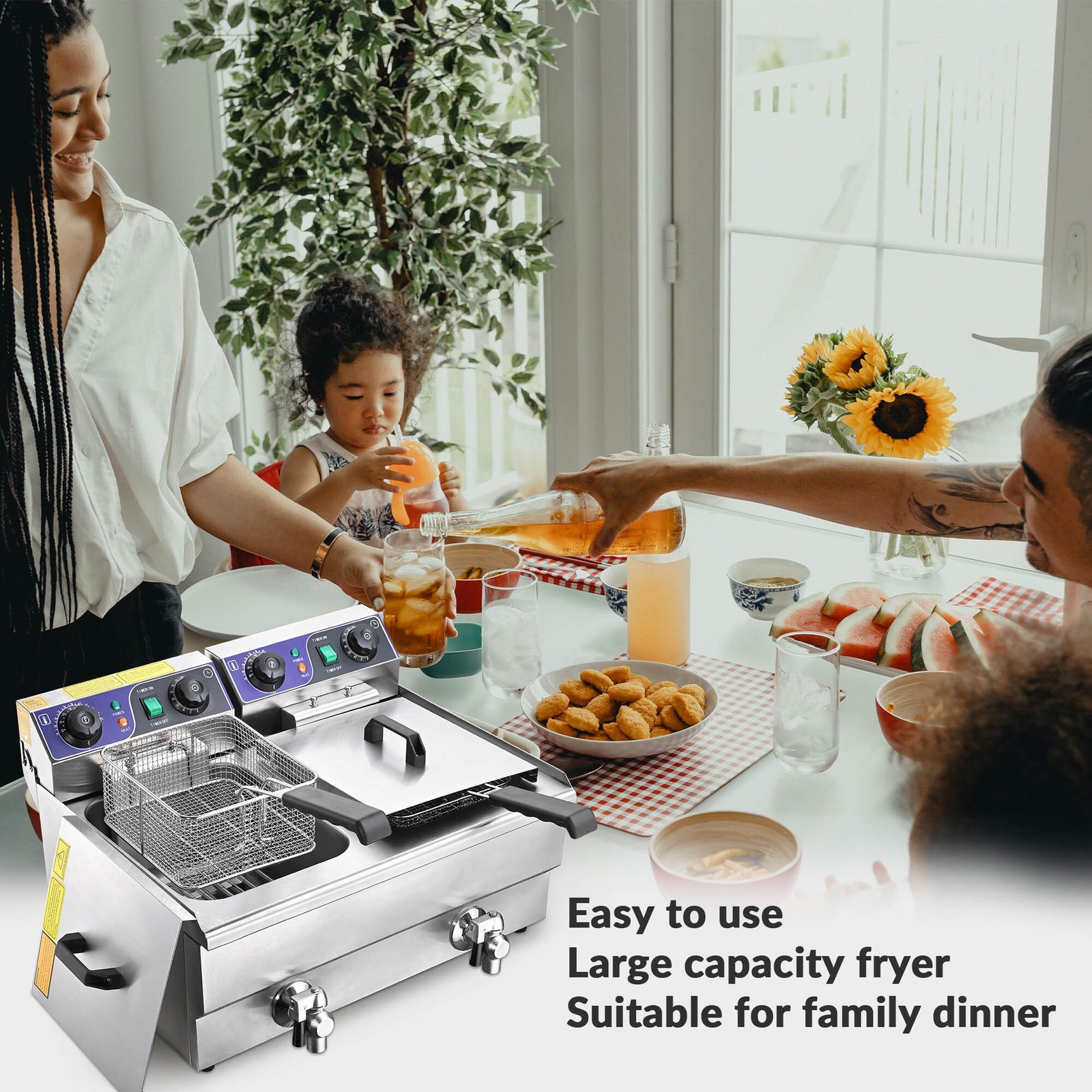 WeChef Commercial Electric Fryers 3000W 23.4L Countertop Dual Tank Restaurant