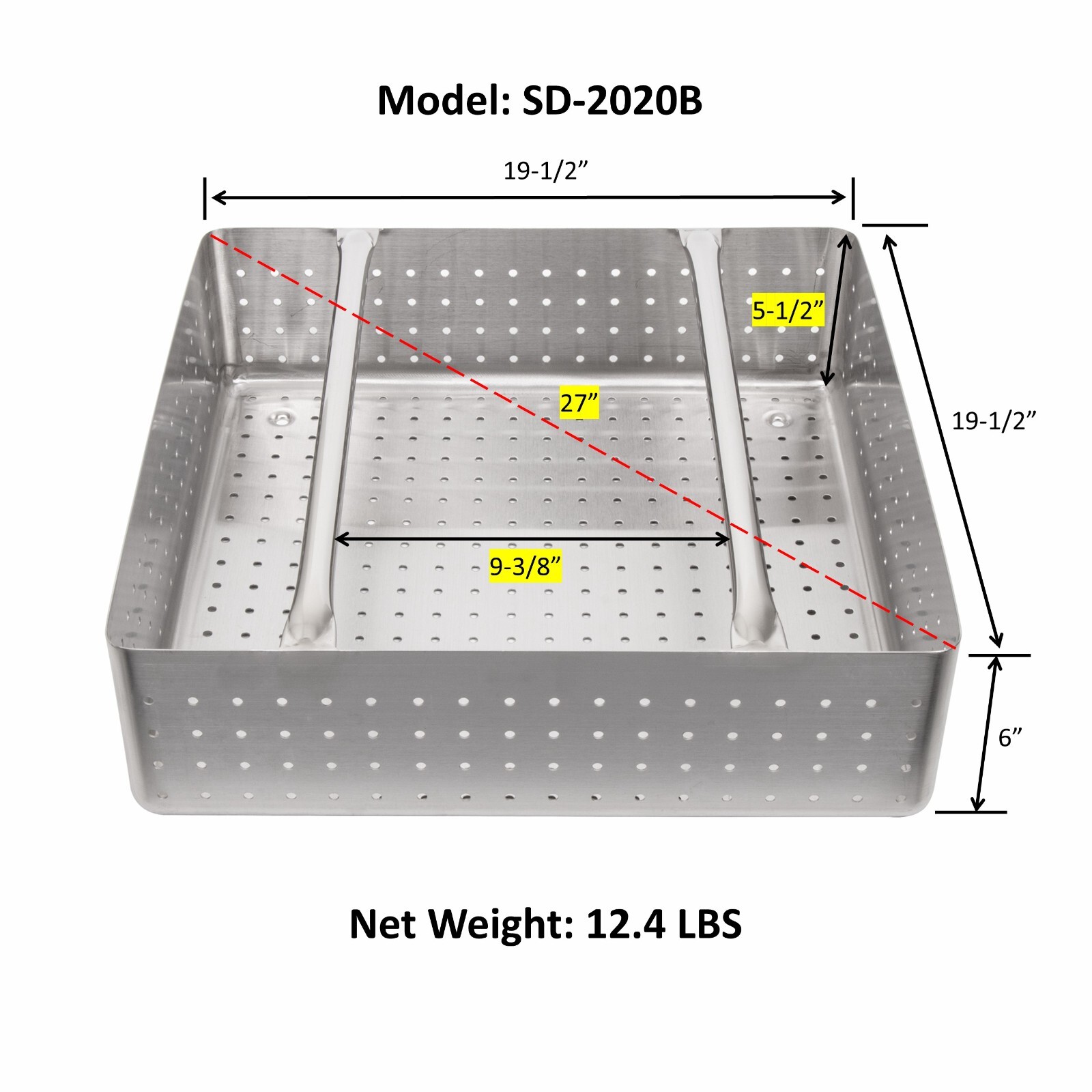 GSW Stainless Steel Scrap Basket with Welded Rack Slide Rails 20″x20″ SD-2020B