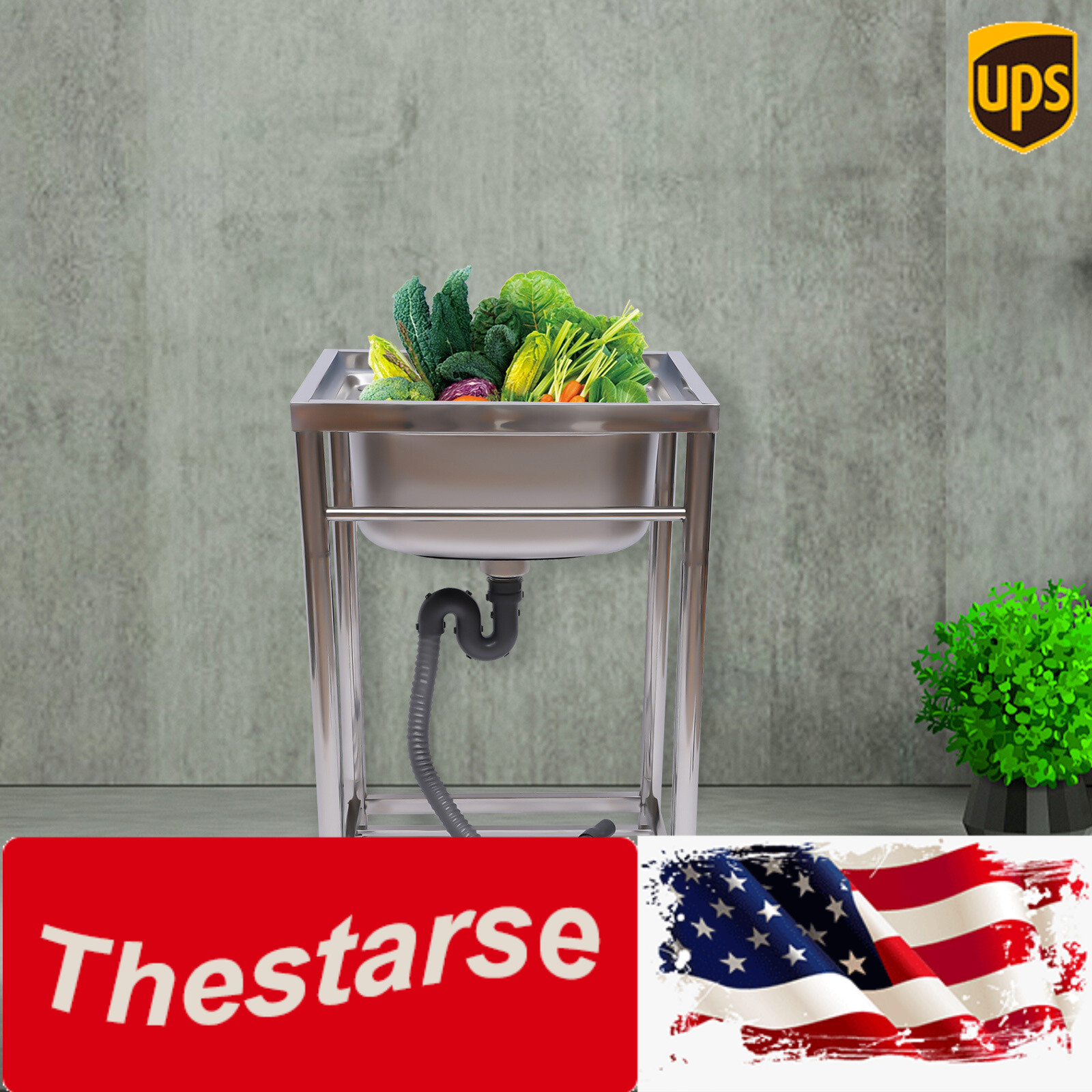 Utility Prep Sink 1 Compartment Stainless Steel Single Basin Bowl Kitchen Sink