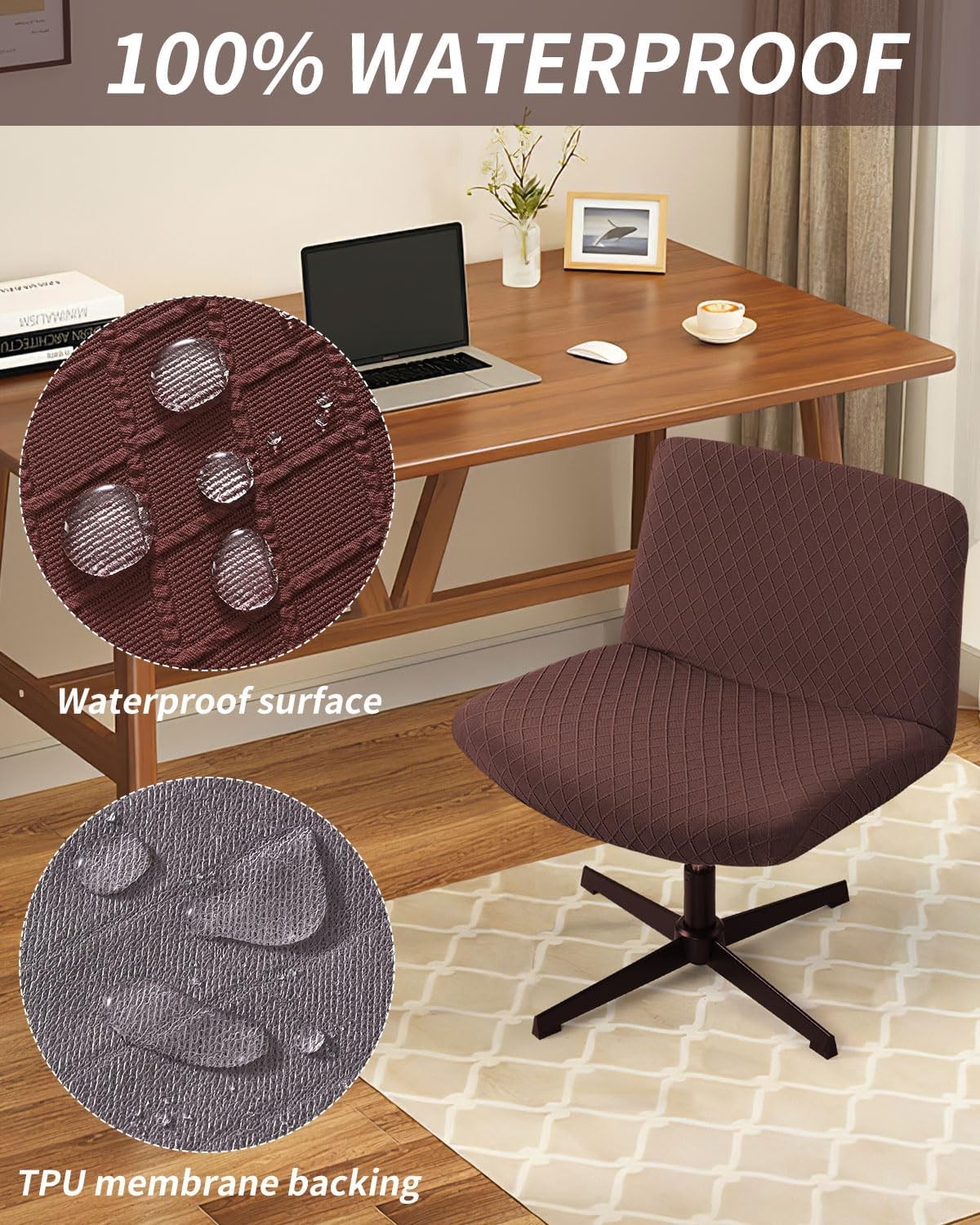 Waterproof Criss Cross Chair Cover, Stretch Jacquard Armless Chairs Slipcover