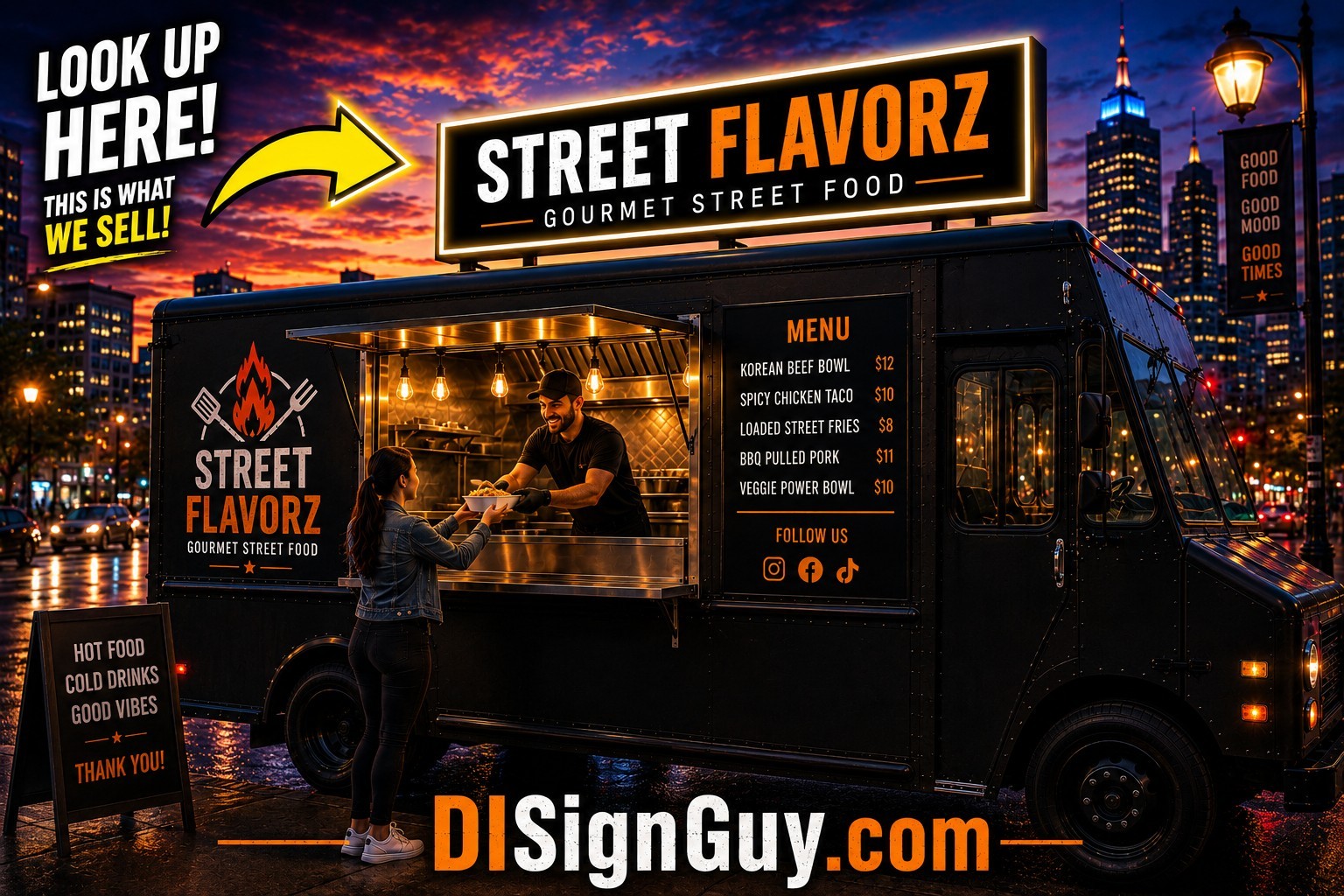 STK#265 2X6 12V, LED, Lighted, Food Truck, Sign Kit, Free Shipping roof sign