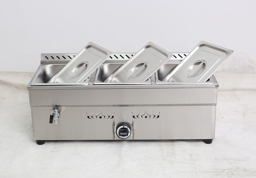 3*1/2 Size Pan LP GAS Food Warmer Stainless Steam Table 4″ Deep with Thermostat