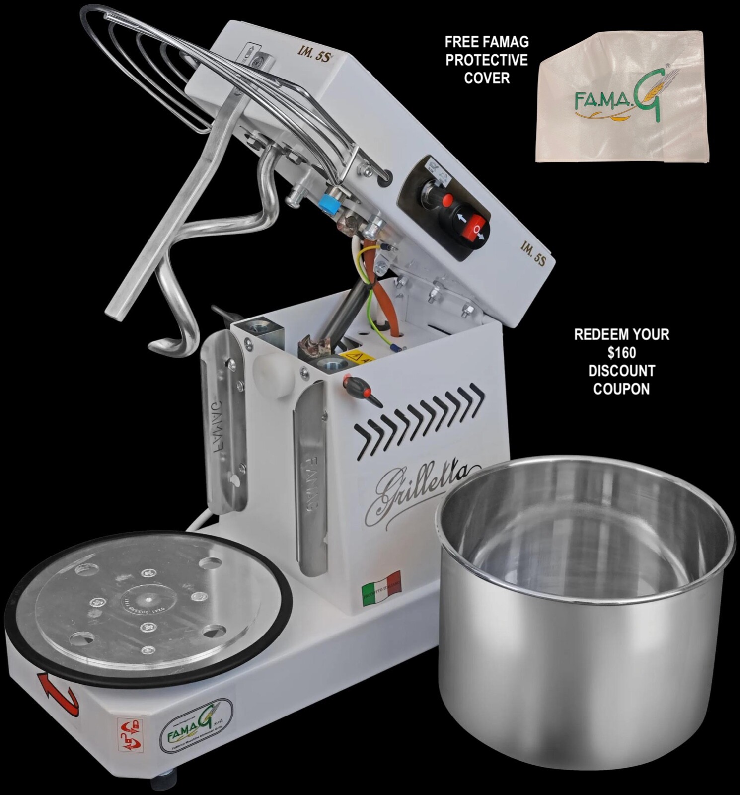 Famag Spiral Mixer IM5 (5KG) Removable Bowl 10 Speed (HH) Bonus Cover – Galaxy