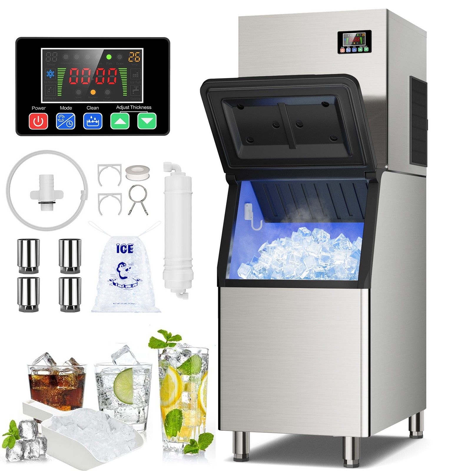Commercial Ice Maker 680lbs/24H Freestanding Ice Maker Machine Self-Cleaning
