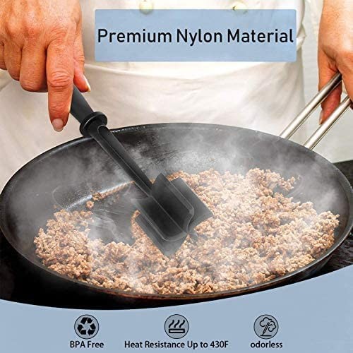 Meat Chopper, 5 Curve Blades Ground Beef Masher, Heat Resistant 1Pack, Black