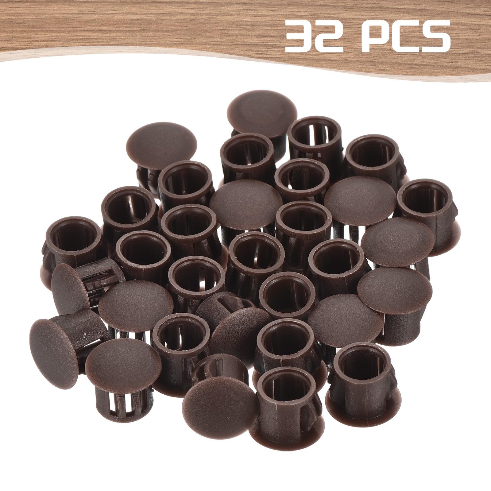 32Pcs 10mm Brown Nylon Plastic Round Locking Hole Plugs Insert End Cap
