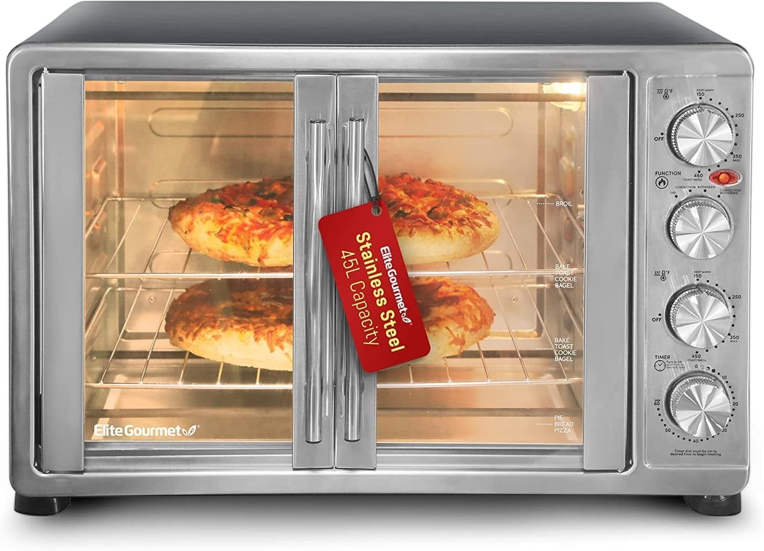 Elegant 47.5Qt French Door Convection Oven with Rotisserie & 18-Slice Capacity