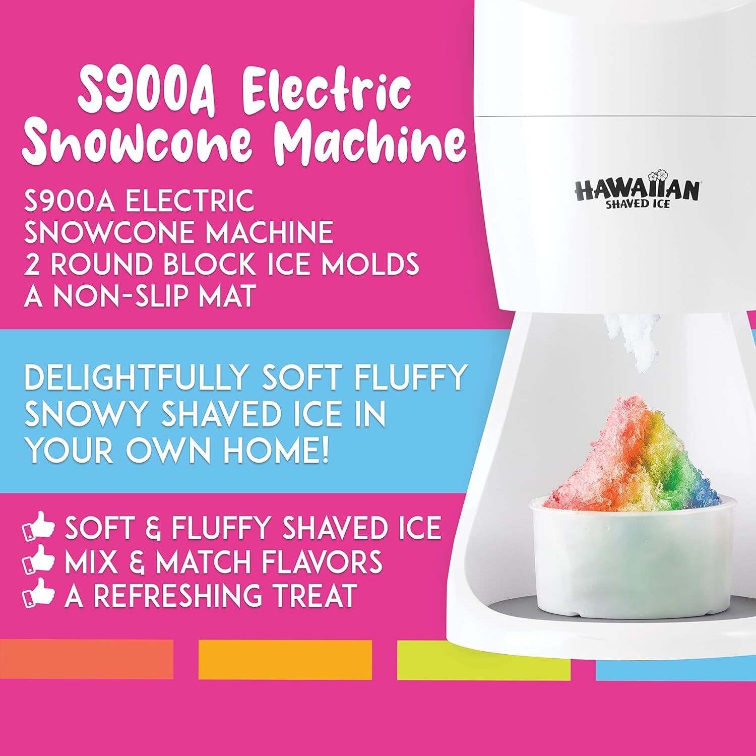 With 2 reusableplastic ice moldcups,non-slip pads,1-year manufacturer’s warranty